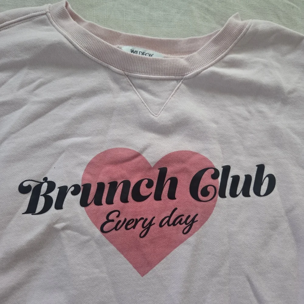 Pink 'Brunch Club' Sweatshirt Wildfox 100% Cotton Crewneck Sweater XL Heart - Picture 3 of 9